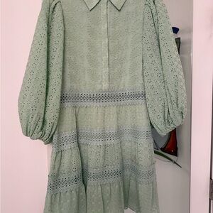 Alice + Olivia Mint Green Long Sleeve Eyelet Dress